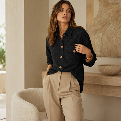 Chemise texturée à manches longues et boutons pour femme
