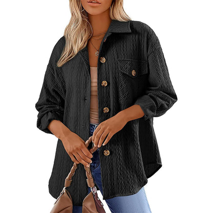 Chemise texturée à manches longues et boutons pour femme