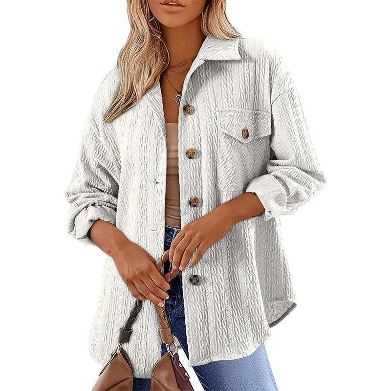 Chemise texturée à manches longues et boutons pour femme