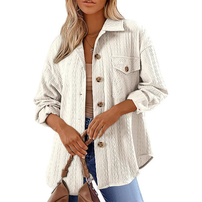 Chemise texturée à manches longues et boutons pour femme