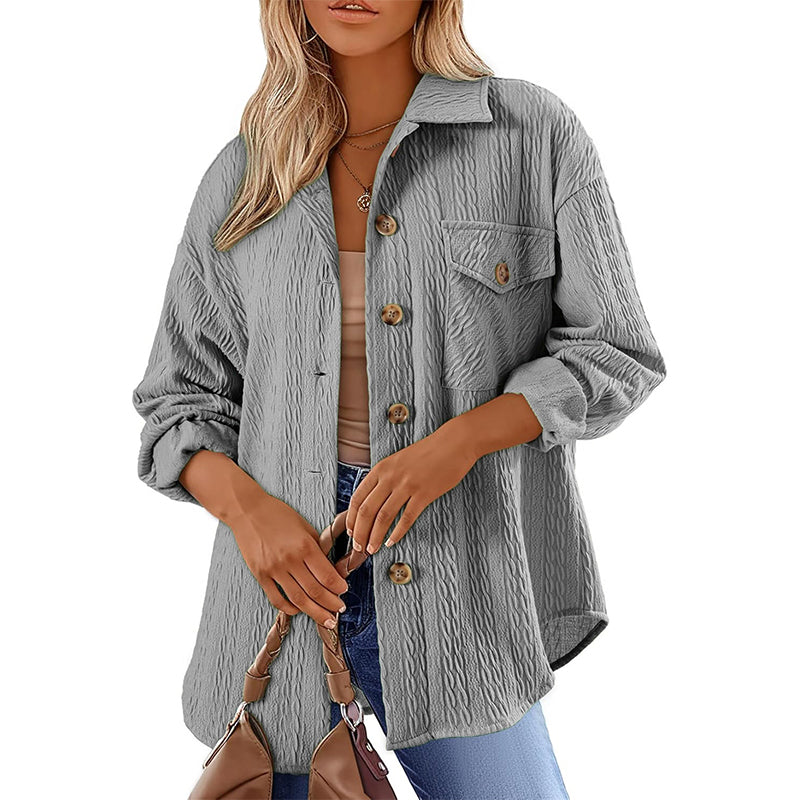 Chemise texturée à manches longues et boutons pour femme