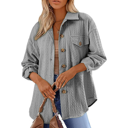 Chemise texturée à manches longues et boutons pour femme