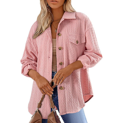 Chemise texturée à manches longues et boutons pour femme