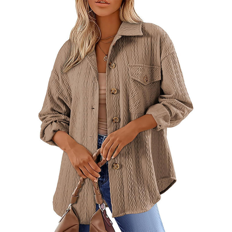 Chemise texturée à manches longues et boutons pour femme