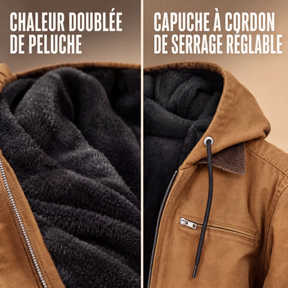Veste de travail à capuche doublée de peluche pour homme