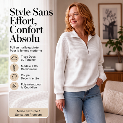 Sweat matelassé à grille pour femme, demi-zip