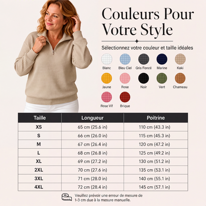 Sweat matelassé à grille pour femme, demi-zip