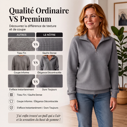 Sweat matelassé à grille pour femme, demi-zip