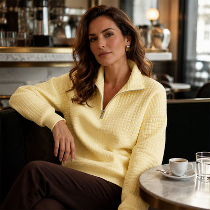 Sweat matelassé à grille pour femme, demi-zip