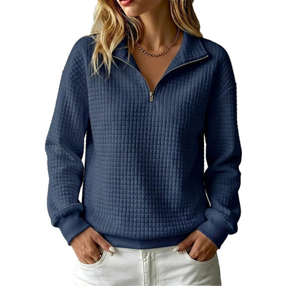 Sweat matelassé à grille pour femme, demi-zip