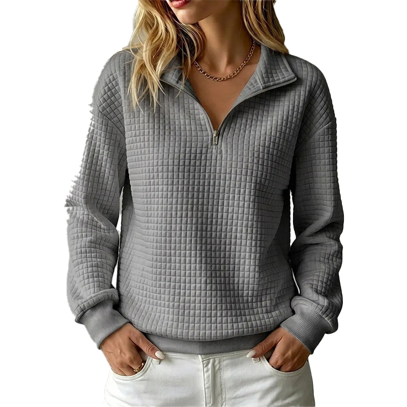 Sweat matelassé à grille pour femme, demi-zip