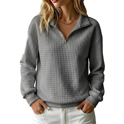 Sweat matelassé à grille pour femme, demi-zip