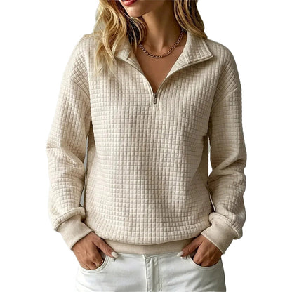 Sweat matelassé à grille pour femme, demi-zip