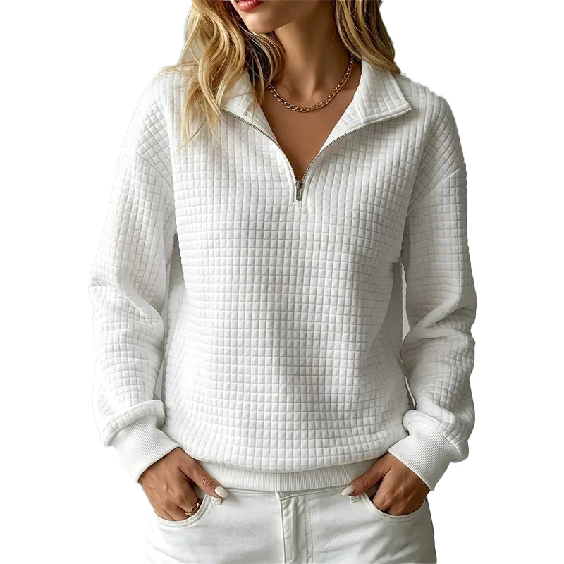 Sweat matelassé à grille pour femme, demi-zip