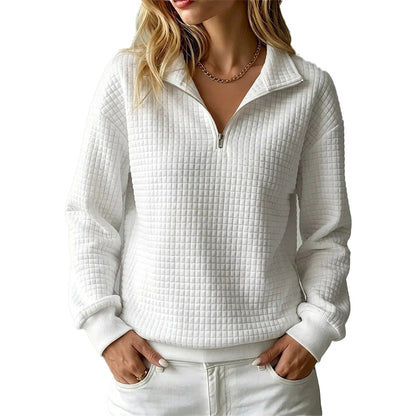 Sweat matelassé à grille pour femme, demi-zip