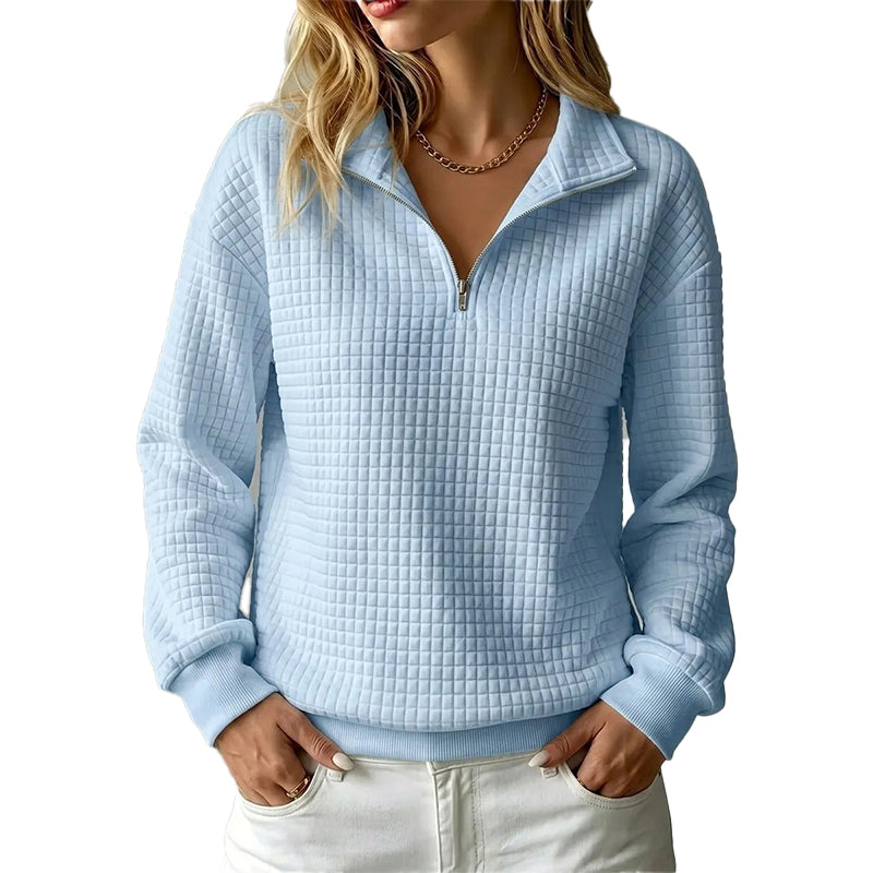 Sweat matelassé à grille pour femme, demi-zip