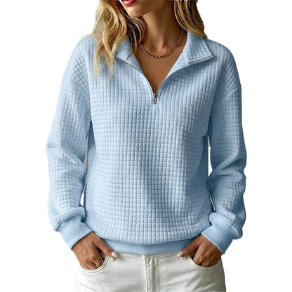 Sweat matelassé à grille pour femme, demi-zip