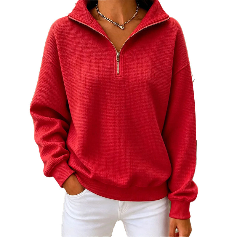 Sweat matelassé à grille pour femme, demi-zip