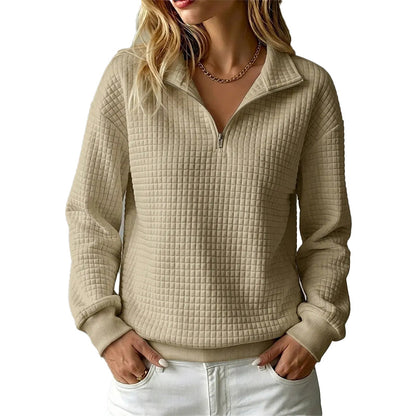 Sweat matelassé à grille pour femme, demi-zip