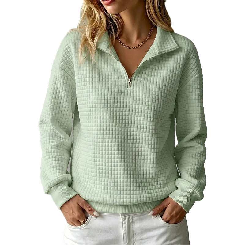 Sweat matelassé à grille pour femme, demi-zip