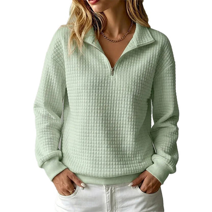 Sweat matelassé à grille pour femme, demi-zip