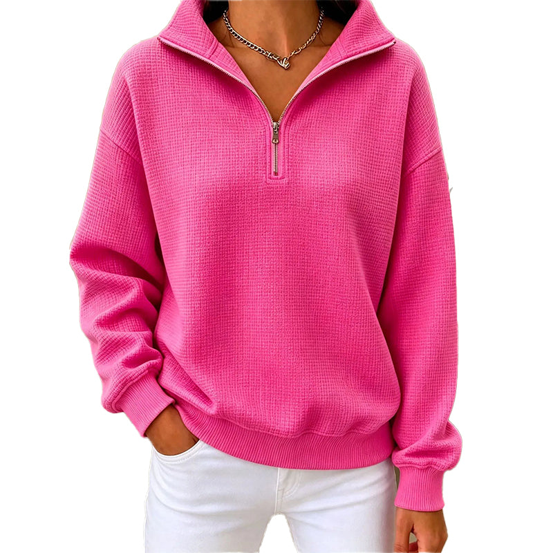 Sweat matelassé à grille pour femme, demi-zip