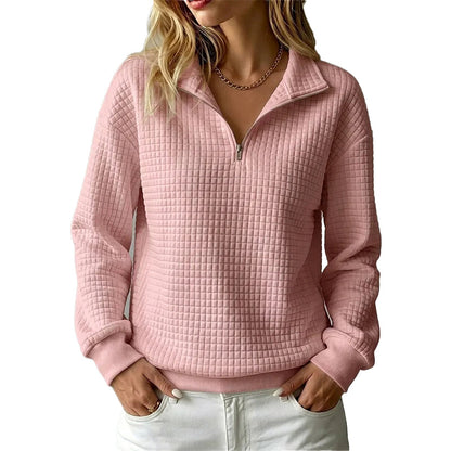 Sweat matelassé à grille pour femme, demi-zip