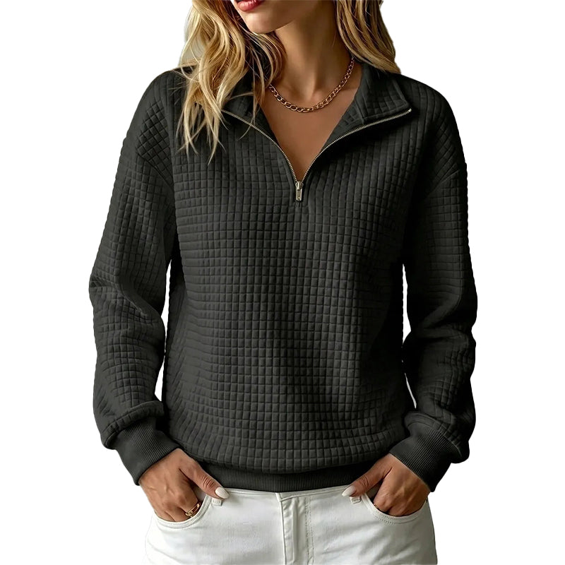 Sweat matelassé à grille pour femme, demi-zip