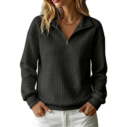 Sweat matelassé à grille pour femme, demi-zip