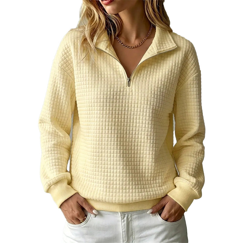 Sweat matelassé à grille pour femme, demi-zip