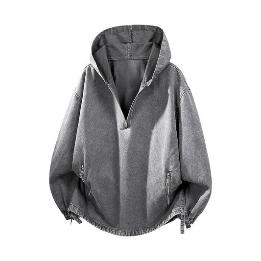 Haut à capuche à demi-zip vintage délavé pour homme