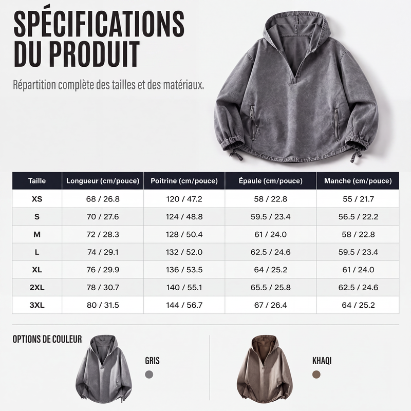 Haut à capuche à demi-zip vintage délavé pour homme