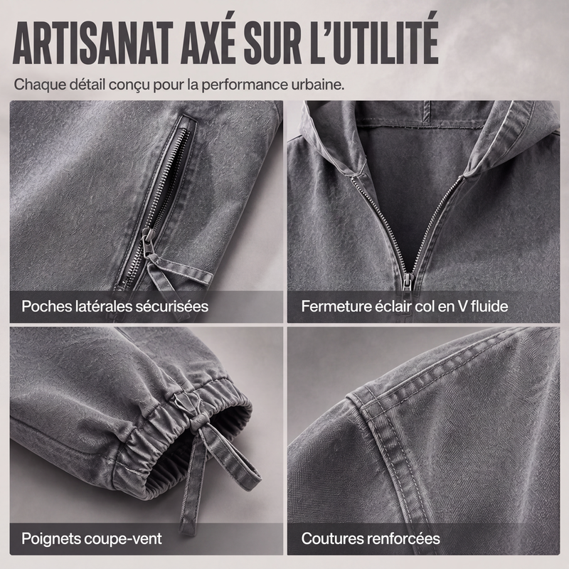 Haut à capuche à demi-zip vintage délavé pour homme
