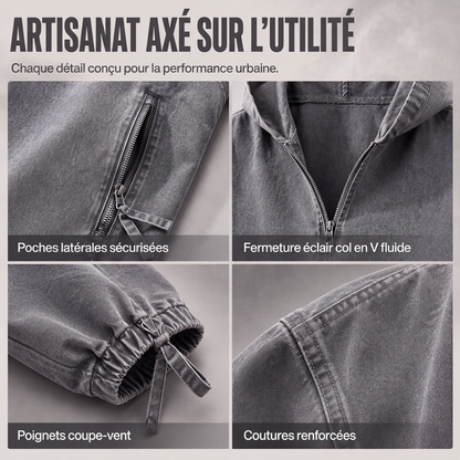 Haut à capuche à demi-zip vintage délavé pour homme