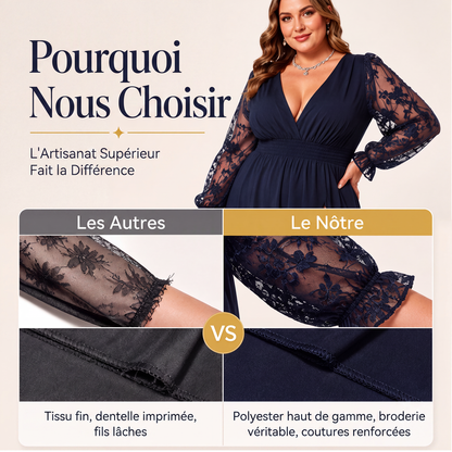Robe longue élégante pour femme à col V avec empiècements en dentelle