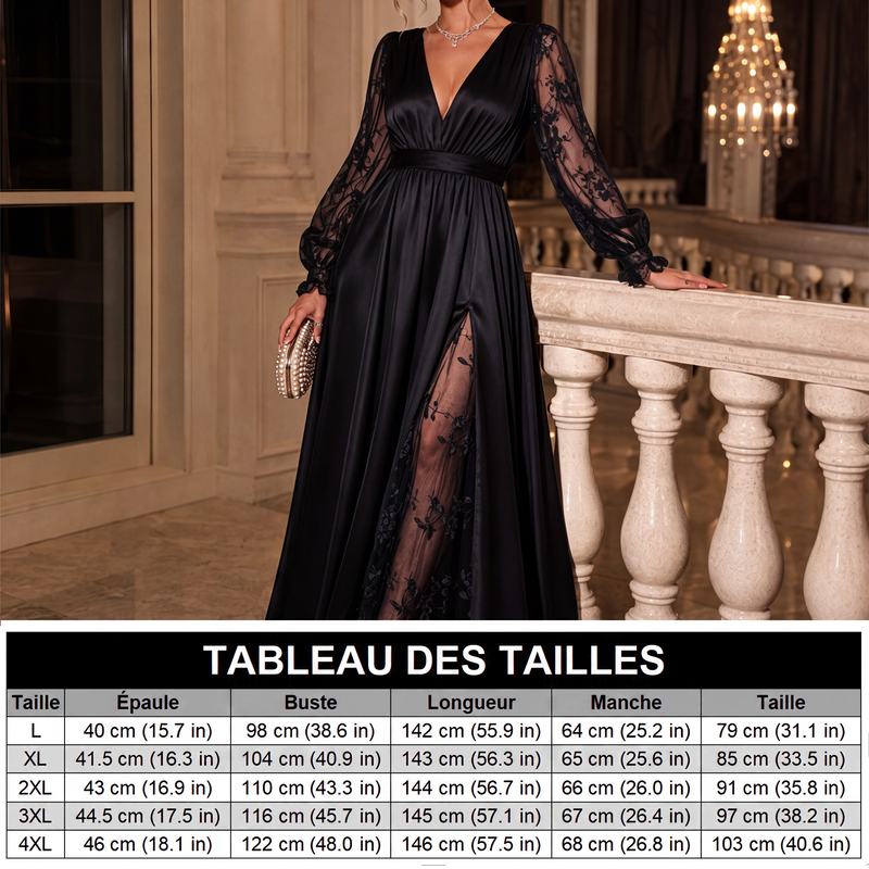 Robe longue élégante pour femme à col V avec empiècements en dentelle