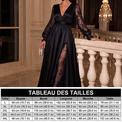Robe longue élégante pour femme à col V avec empiècements en dentelle