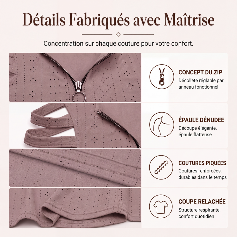 T-shirt à épaules dénudées avec fermeture éclair pour femmes