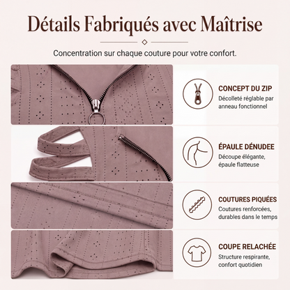 T-shirt à épaules dénudées avec fermeture éclair pour femmes