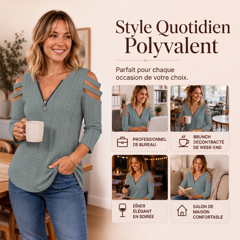 T-shirt à épaules dénudées avec fermeture éclair pour femmes