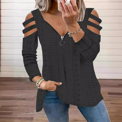 T-shirt à épaules dénudées avec fermeture éclair pour femmes