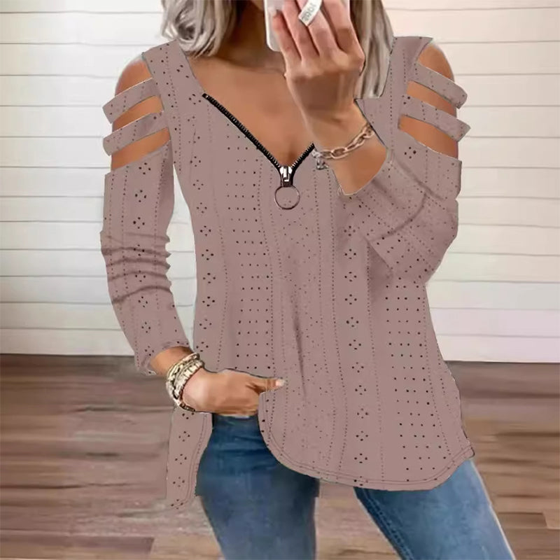 T-shirt à épaules dénudées avec fermeture éclair pour femmes