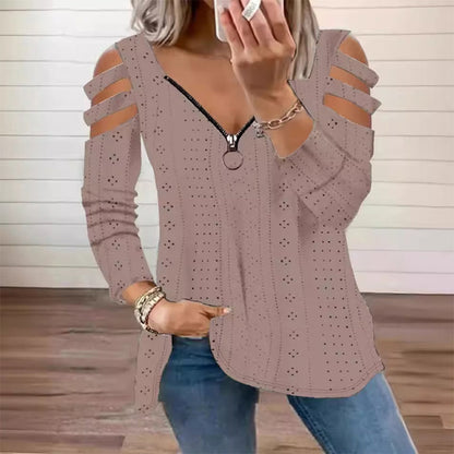 T-shirt à épaules dénudées avec fermeture éclair pour femmes