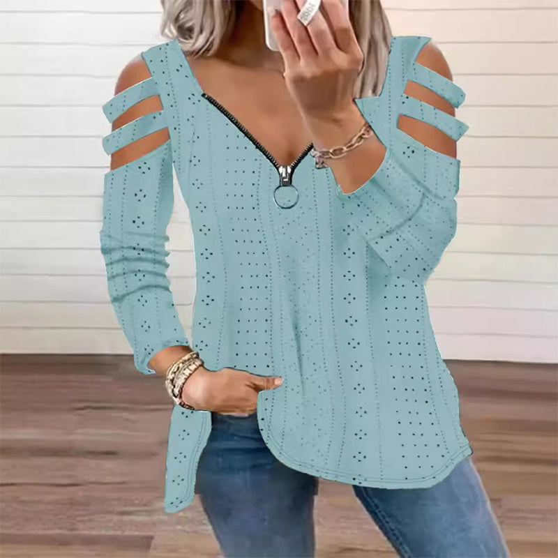 T-shirt à épaules dénudées avec fermeture éclair pour femmes