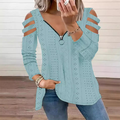 T-shirt à épaules dénudées avec fermeture éclair pour femmes