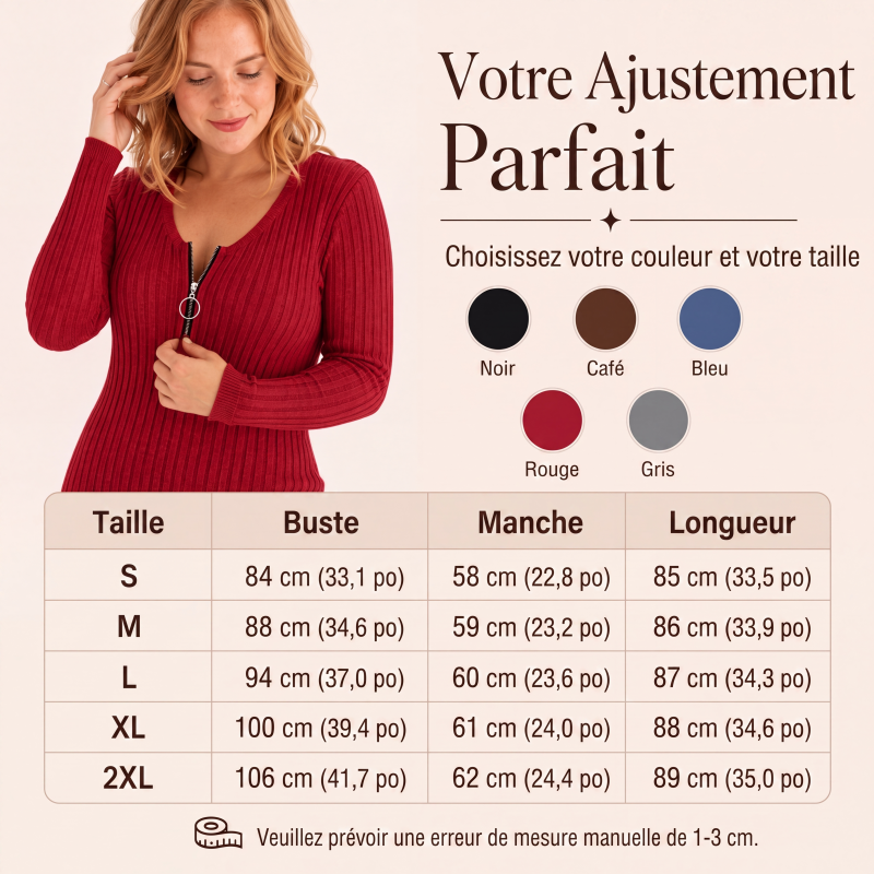 Robe en maille côtelée avec fermeture éclair sur le devant pour femme