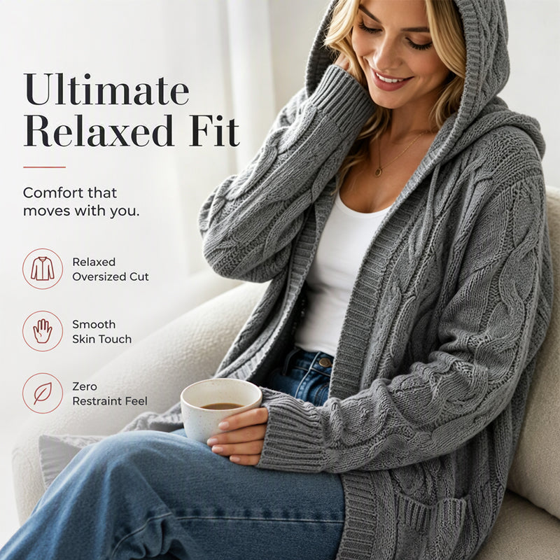 Cardigan long à capuche en maille pour femme, avec poches