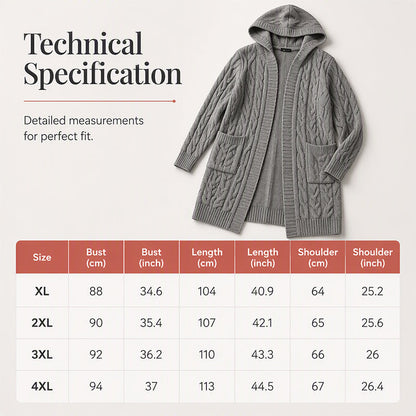 Cardigan long à capuche en maille pour femme, avec poches