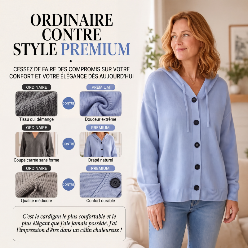 Cardigan en maille à capuche pour femme