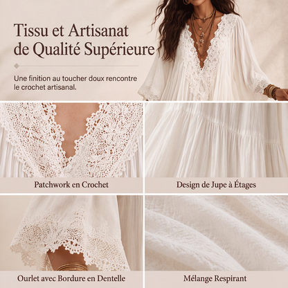 Robe d'été ample en dentelle à col V pour femme